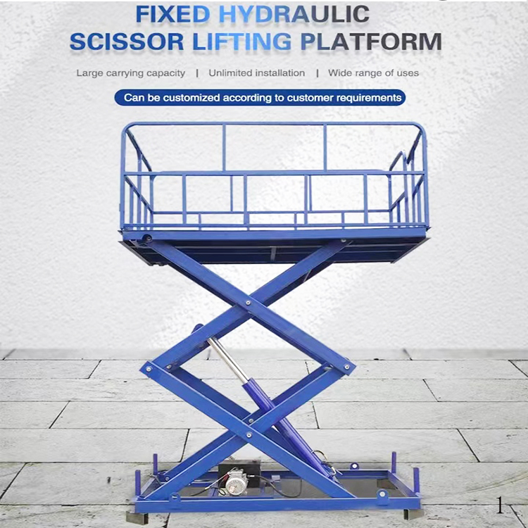 2ton Heavy Stationary Fixed Hydraulic Electric Scissor Lifting Table Transport Lift Platform with Guardrail
