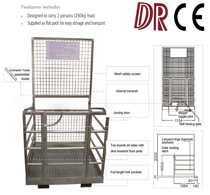 Wp10 Heavy Duty Galvanized Forklift Safety Cage, Man Basket Aerial Work Platform for Lifting and Maintenance
