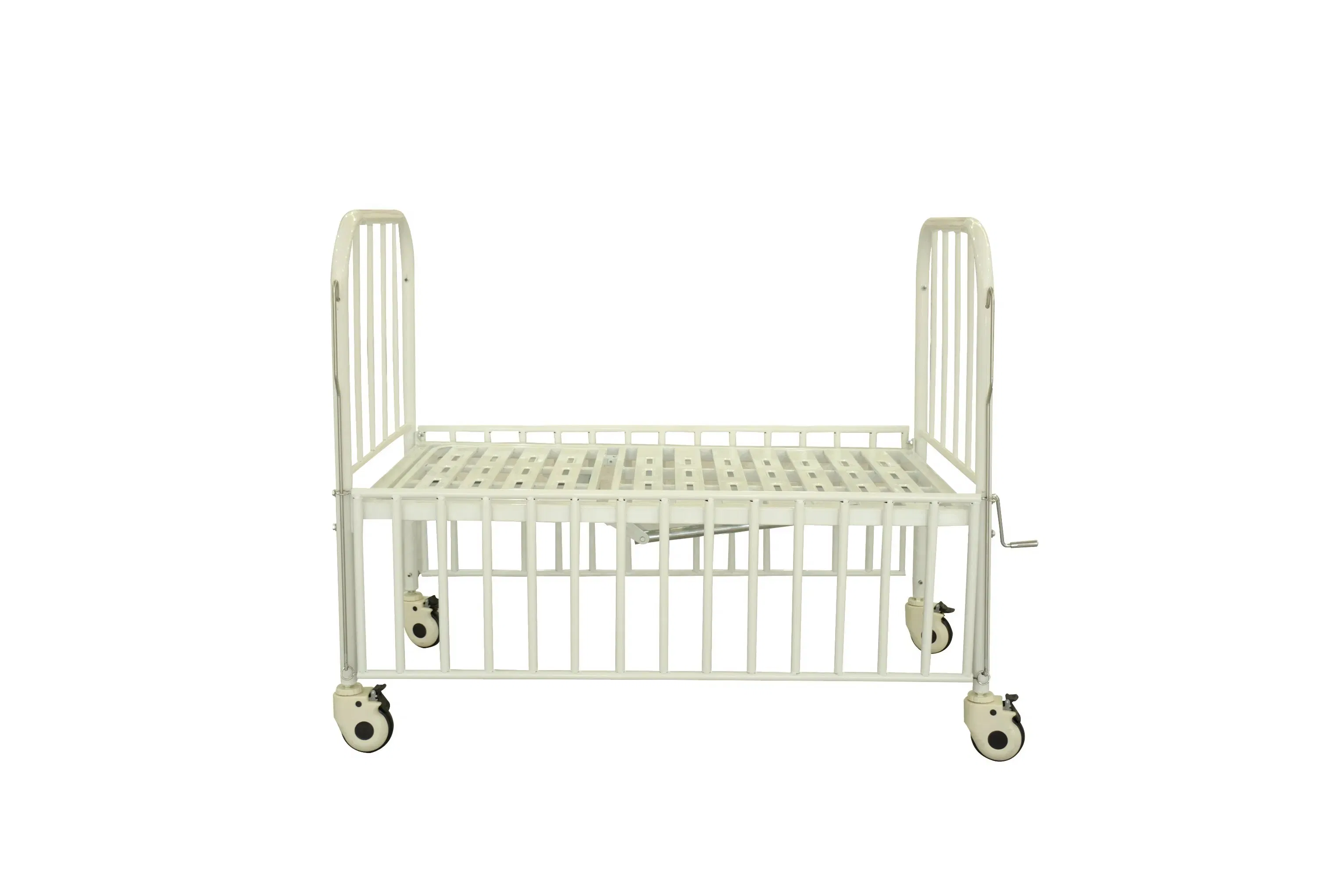 Manual Single Crank Pediatric Hospital Bed Full Steel Guardrail Infant Medical Crib Children Bed