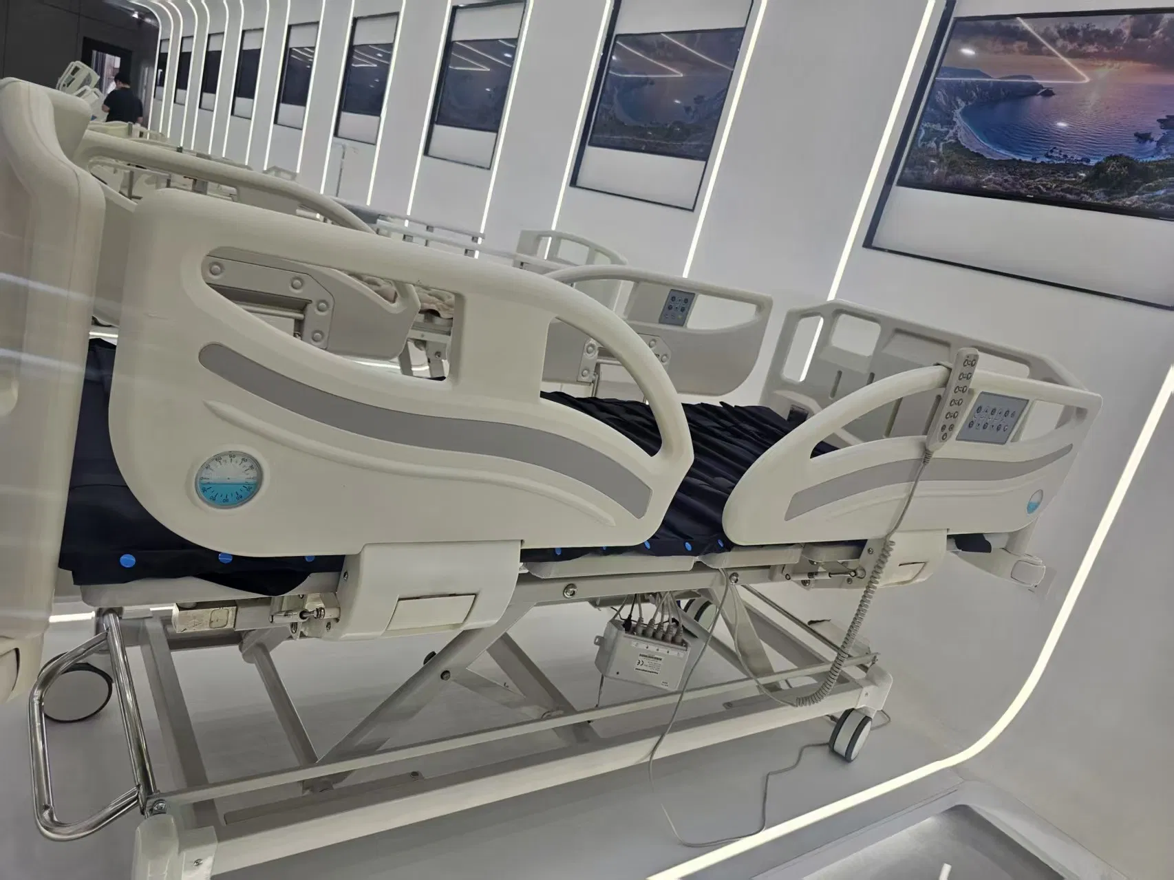 Source Factory 5 Function Electric Hospital Bed, Dual Side &amp; Hand Control Segmented Anti-Bedsore Air Mattress ICU Monitoring Bed