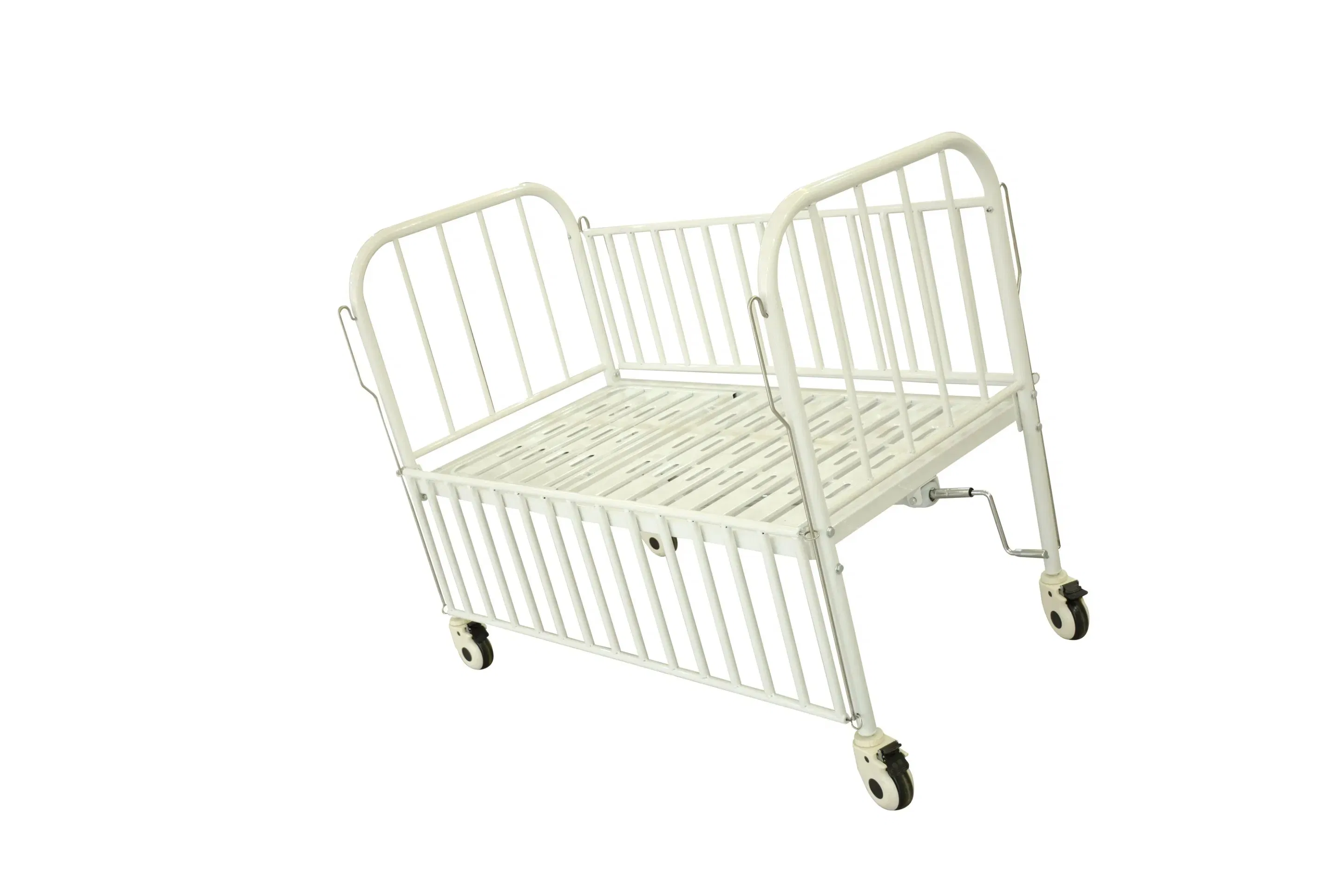 Manual Single Crank Pediatric Hospital Bed Full Steel Guardrail Infant Medical Crib Children Bed