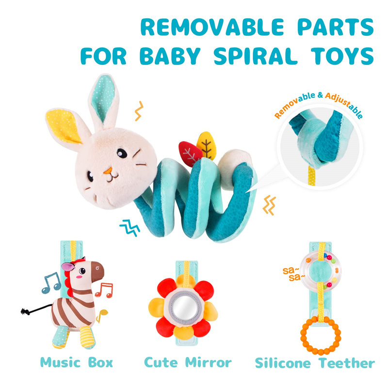 Pendiente Musical para Cochecito Conejo Sonajero Juguete Espiral de Peluche para Regalo de Bebé