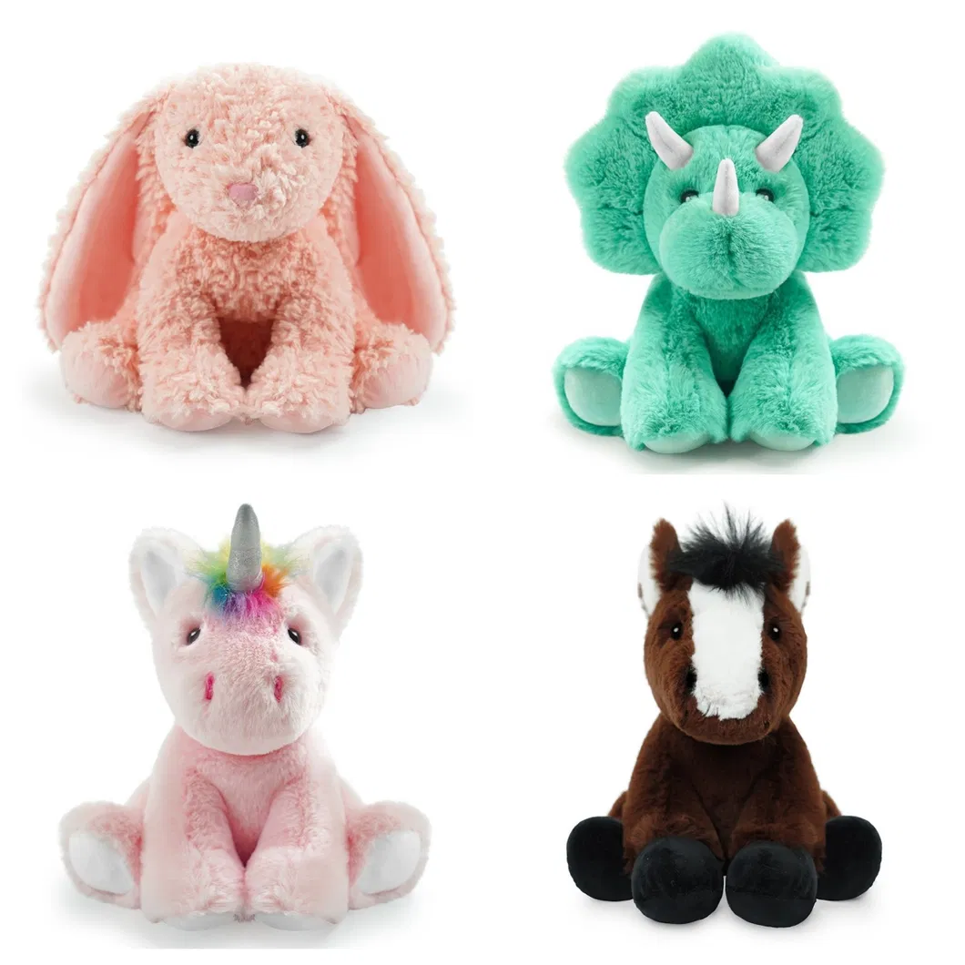 Venta al por mayor de peluches personalizados de animales peludos como vaca, oveja, cabra y ciervo para niños