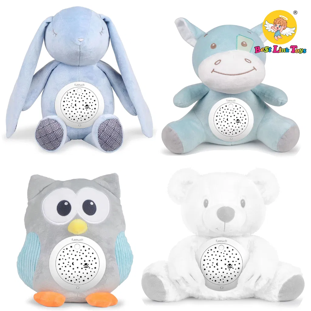 Máquina de muñecas eléctricas musicales suaves para niños, juguete de proyección rotativa para dormir, peluche para bebés
