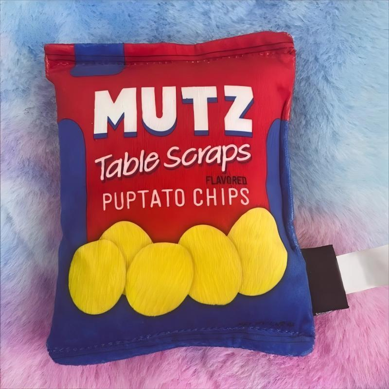 Juguete de masticar de peluche en forma de bolsa de papas fritas, alivio del aburrimiento interactivo