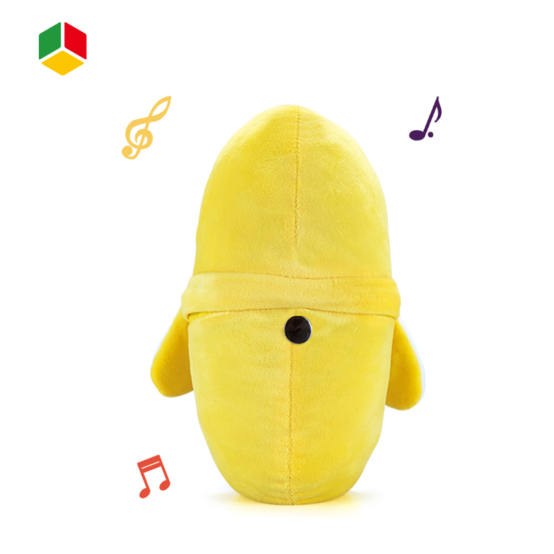 Juguetes musicales interactivos para bebés QS OEM, muñeco de plátano de felpa que suena con música eléctrica divertida, juguetes de piano con inducción de toque