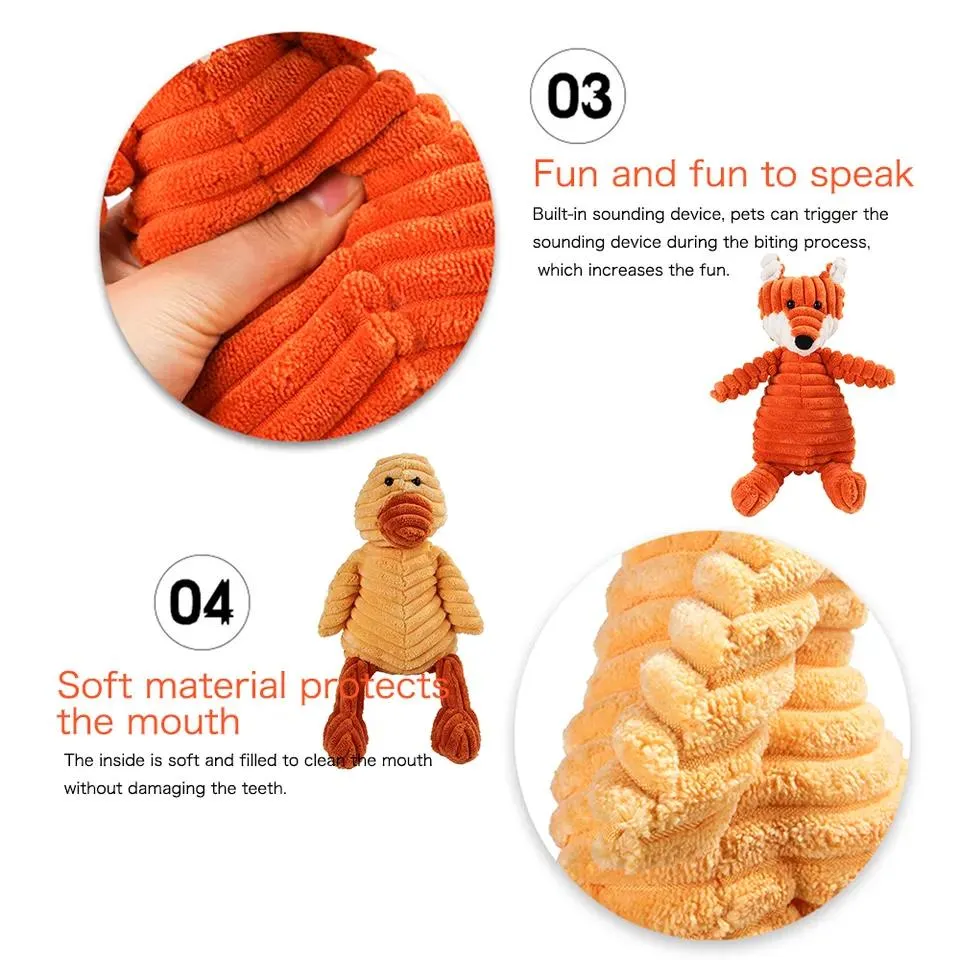 Juguete de zorro de color naranja, animal de peluche interactivo para masticar, limpieza de dientes y diversión