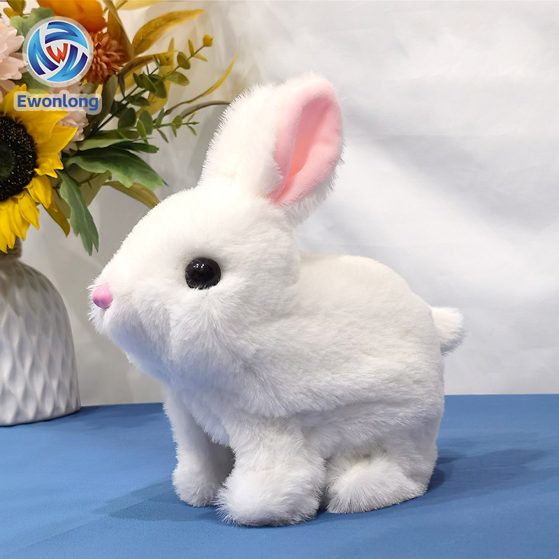 Conejo de peluche eléctrico interactivo educativo con orejas manchadas saltarinas y nariz en movimiento
