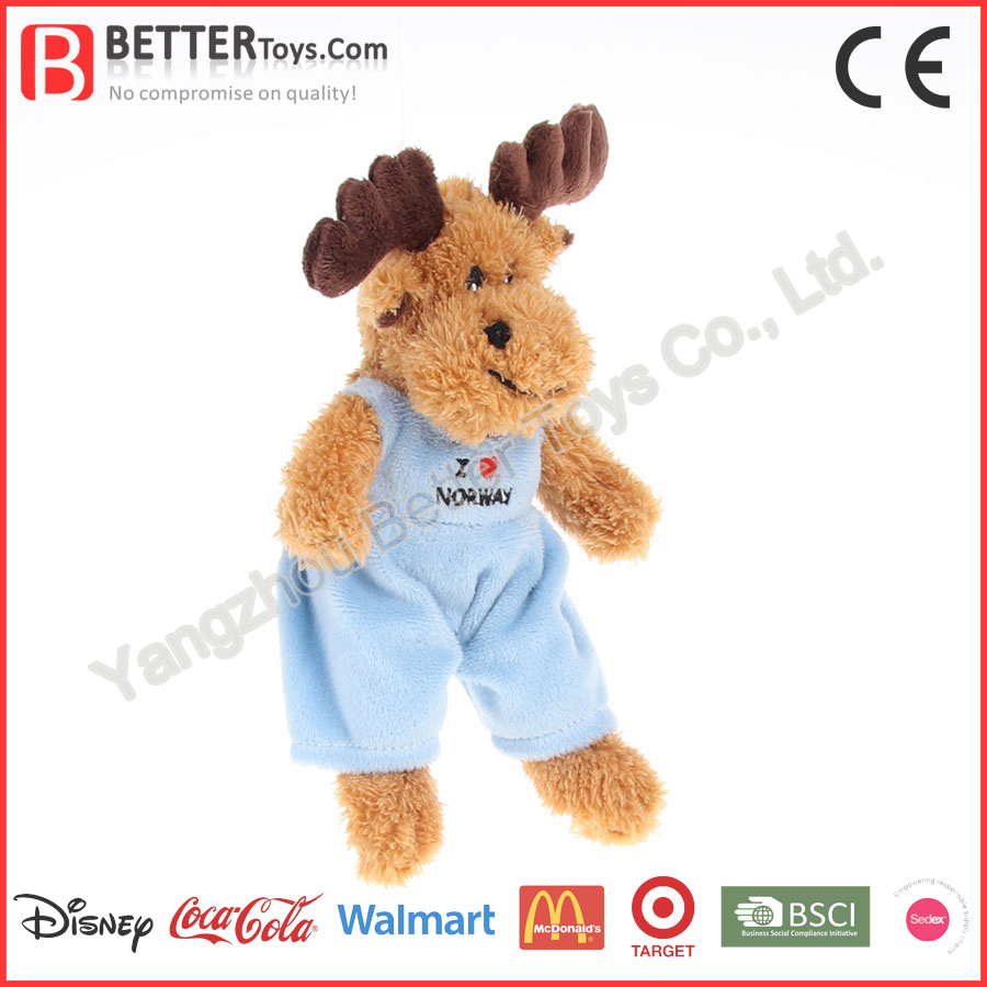 Promoción de colgante navideño, regalo de mini juguete de reno de felpa con sudadera