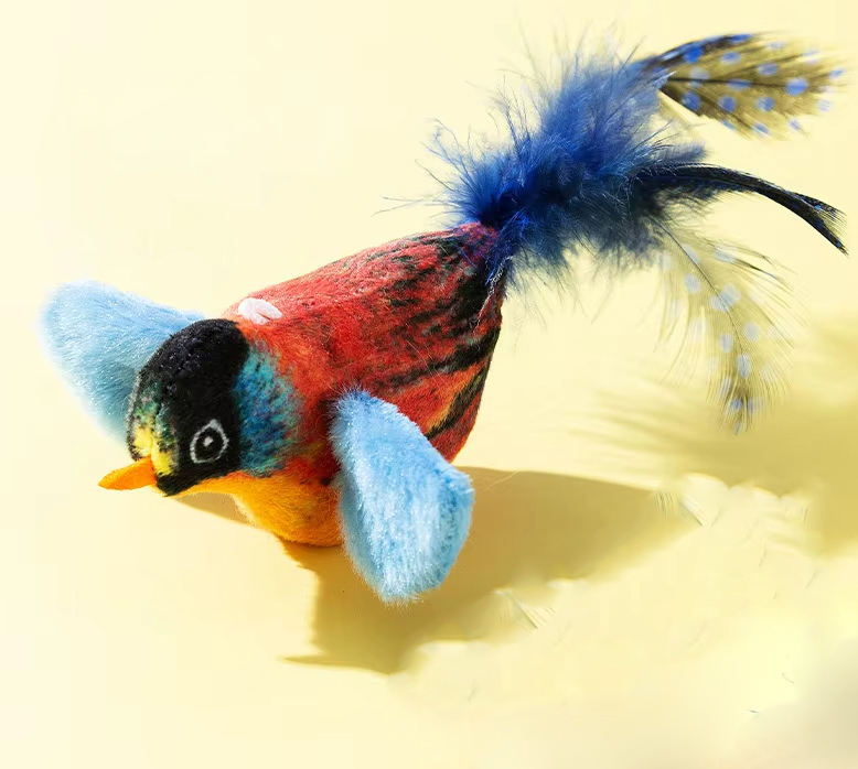 Juguete de pájaro de felpa que aletea para gatos, juguete interactivo para gatos