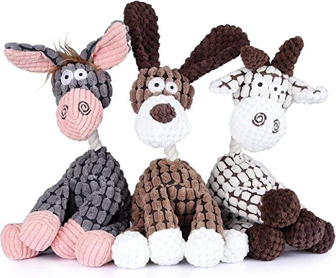 Juguete interactivo de cuerda en forma de animal al por mayor, juguete de peluche para perros que hace ruido y es para masticar