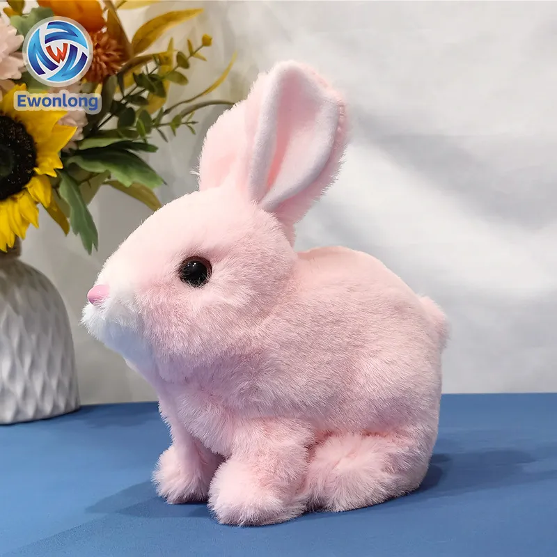 Conejo de peluche eléctrico interactivo educativo con orejas manchadas saltarinas y nariz en movimiento