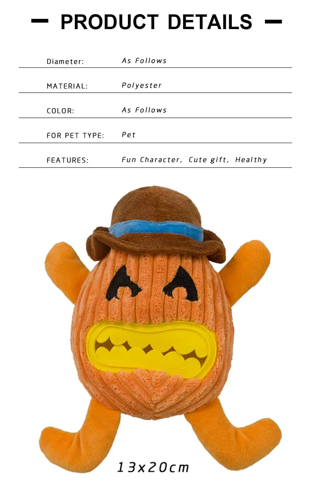 Juguete interactivo para perros de Halloween con diseño nuevo, elegante y divertido de calabaza de felpa con fuga de comida y TPR