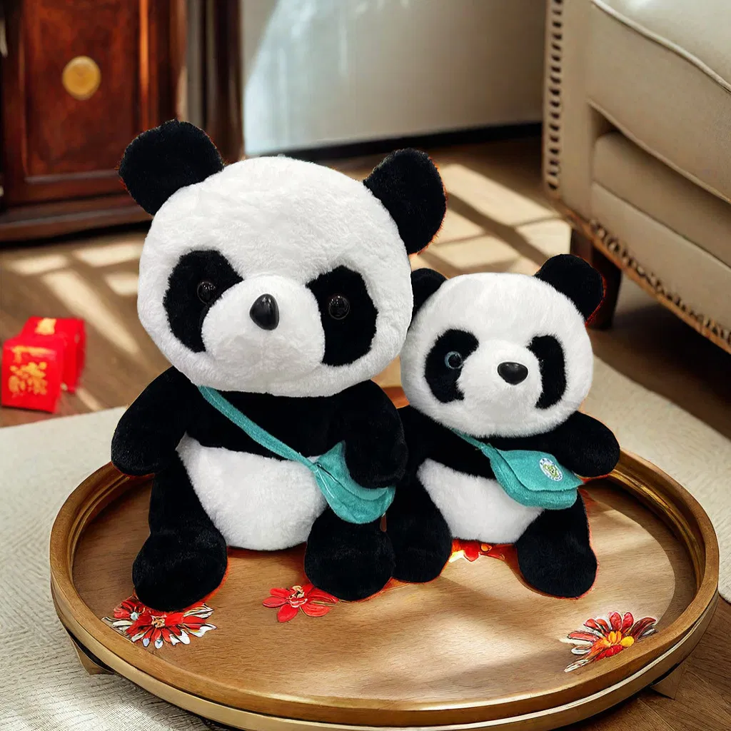Diseño personalizado al por mayor de peluche de algodón orgánico panda animal, juguetes de peluche rellenos