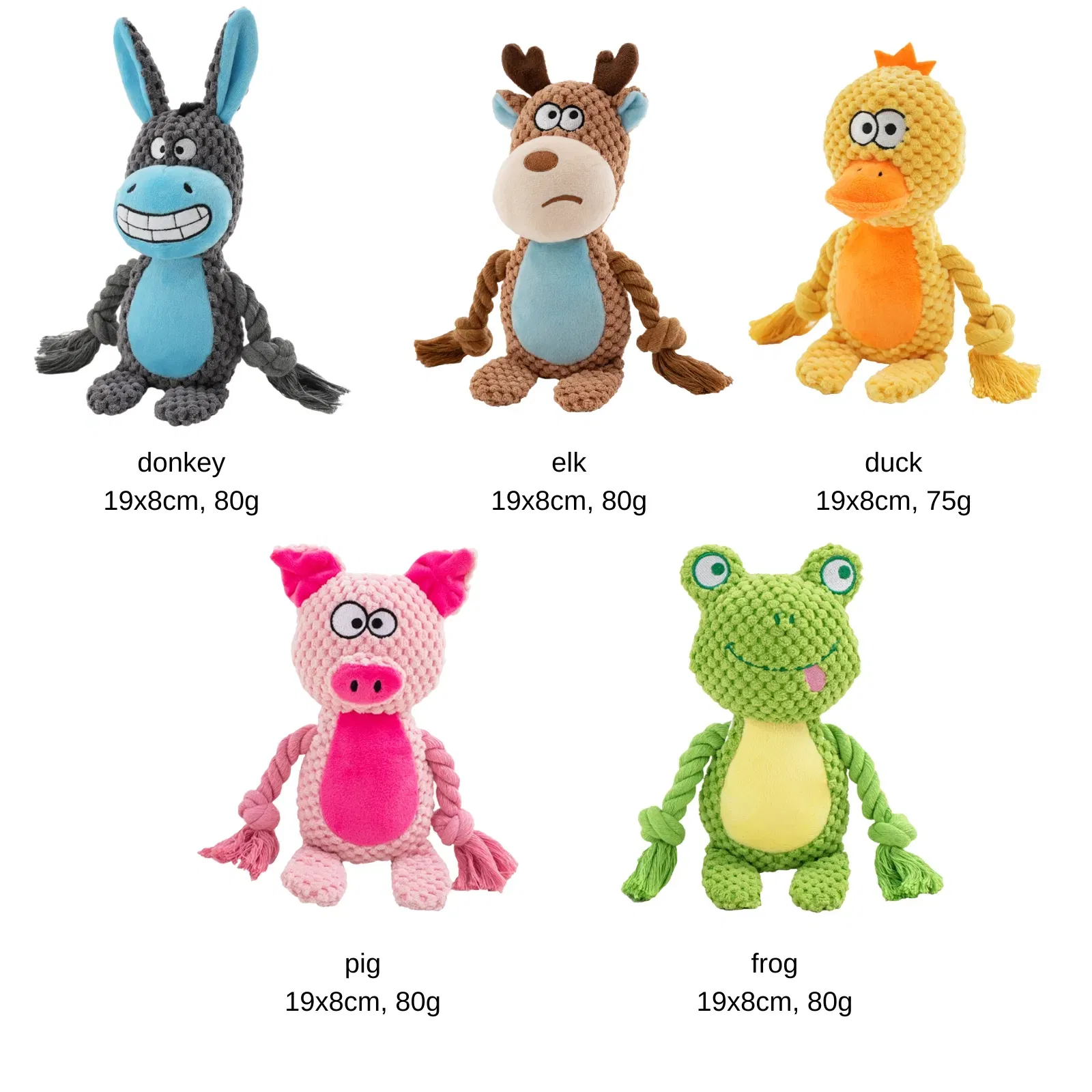 Juguetes de masticar de felpa ecológicos para perros con squeaker y cuerda