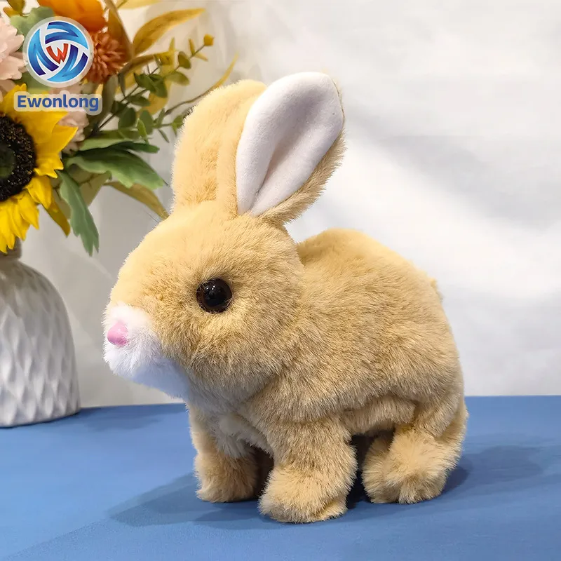 Conejo de peluche eléctrico interactivo educativo con orejas manchadas saltarinas y nariz en movimiento