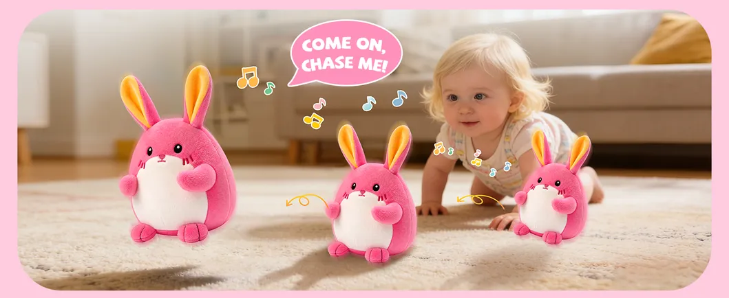 Juguete Musical de Conejo Rosa que Gatea, Regalo Adorable para Bebés 1-3 48 Canciones y Grabación, Juguete de Peluche Musical Interactivo, Juguete Recargable para Bebés, Juguete Sensorial para B