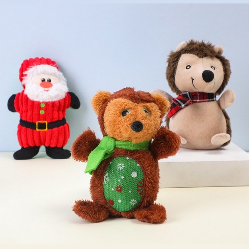 Precio mayorista decoración navideña personalizada perro masticando duradero súper suave relleno reno erizo Santa Claus alce juguete de peluche chirriante navideño para mascotas fábrica
