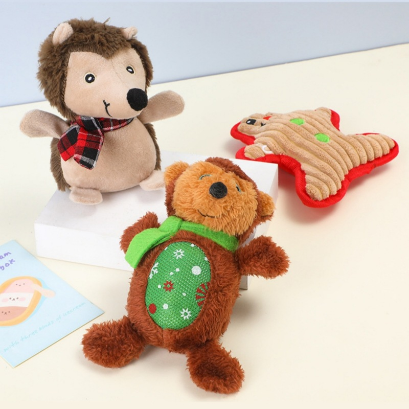 Precio mayorista decoración navideña personalizada perro masticando duradero súper suave relleno reno erizo Santa Claus alce juguete de peluche chirriante navideño para mascotas fábrica