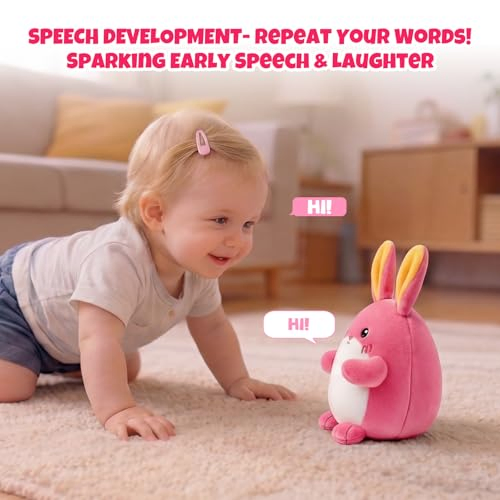 Juguete Musical de Conejo Rosa que Gatea, Regalo Adorable para Bebés 1-3 48 Canciones y Grabación, Juguete de Peluche Musical Interactivo, Juguete Recargable para Bebés, Juguete Sensorial para B
