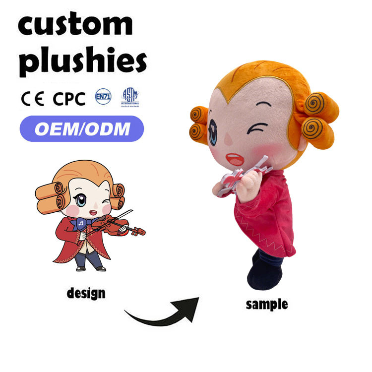 Muñeca de peluche super suave hecha a medida 3ocm personaje elegante de violinista juguetes de pie rellenos de algodón PP ecológico para regalo de concierto
