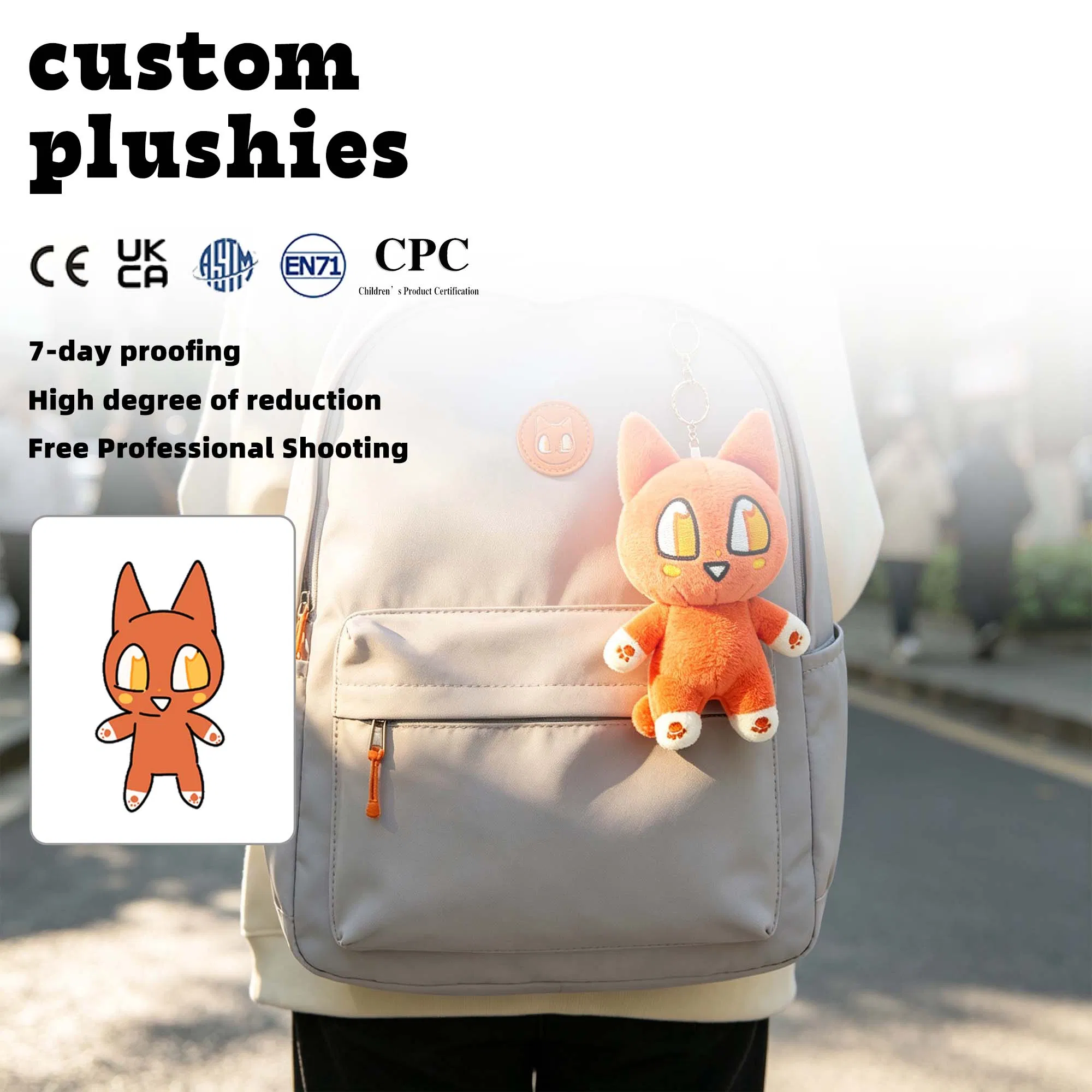 Llave de gato naranja lindo personalizada regalo decoración de bolsa para chicas mini juguete de peluche