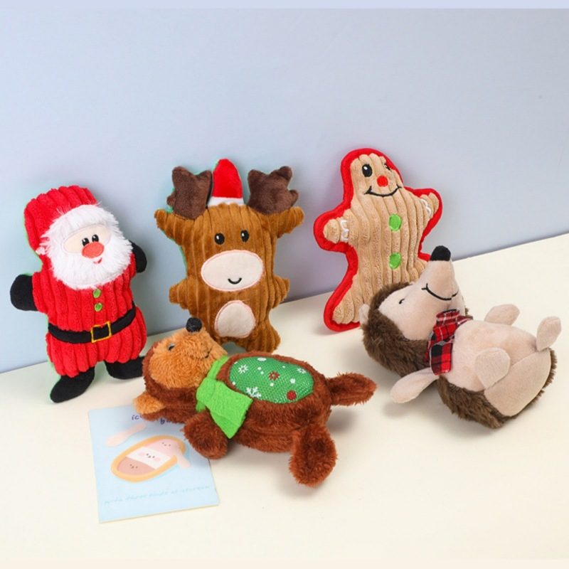 Precio mayorista decoración navideña personalizada perro masticando duradero súper suave relleno reno erizo Santa Claus alce juguete de peluche chirriante navideño para mascotas fábrica