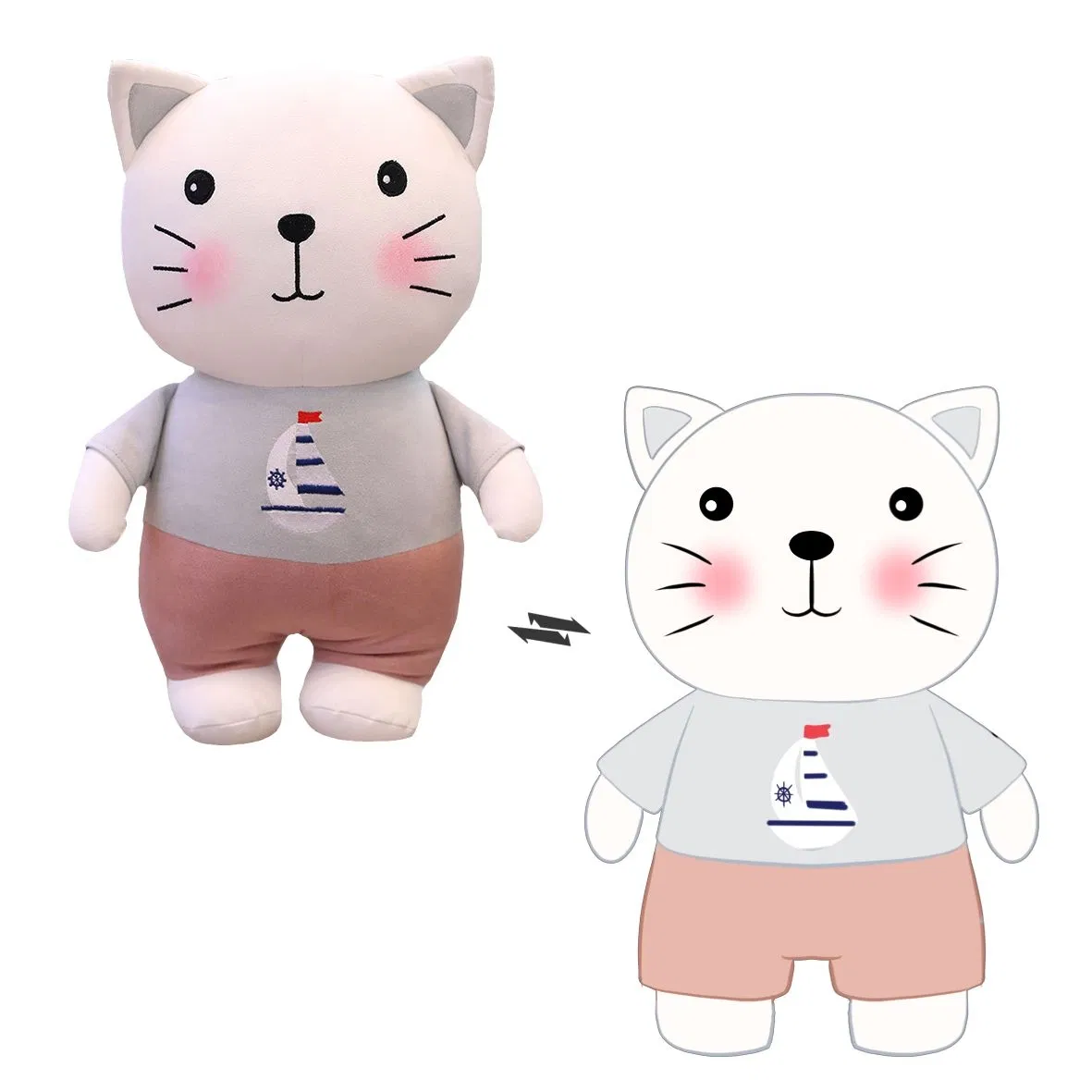 Dibujo personalizado a medida de gato de peluche de pie, diseño de prenda y bordado personalizado, regalo decorativo de peluche para amigos, juguete de animal de peluche