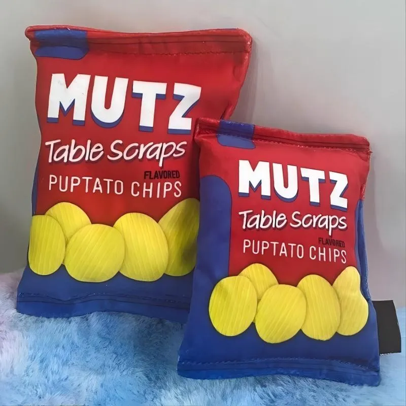 Juguete de masticar de peluche en forma de bolsa de papas fritas, alivio del aburrimiento interactivo