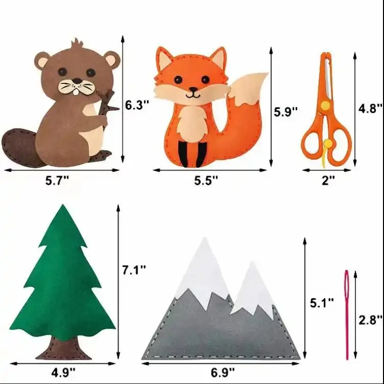 Kit de costura para niños de felpa de animales del bosque, juguete de manualidades DIY, educativo para niños, kits de arte y manualidades para principiantes
