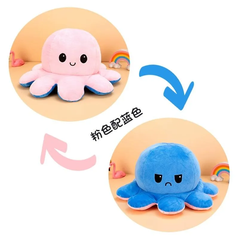 Adorable pulpo de peluche reversible de doble cara para niños y adultos