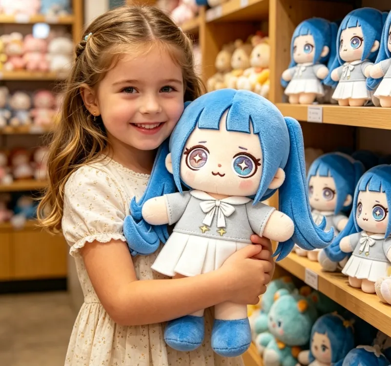 Muñeca de peluche de chica con dos coletas azules personalizadas, suave, uniforme de jk, juguete de personaje de dibujos animados para niños, regalos al por mayor