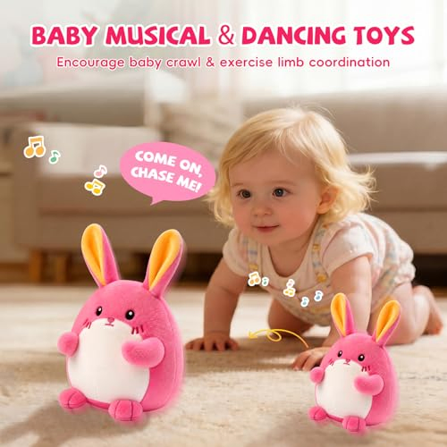 Juguete Musical de Conejo Rosa que Gatea, Regalo Adorable para Bebés 1-3 48 Canciones y Grabación, Juguete de Peluche Musical Interactivo, Juguete Recargable para Bebés, Juguete Sensorial para B