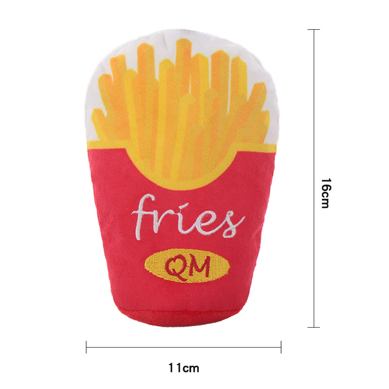 Juguete interactivo de peluche creativo para mascotas, hamburguesa de pollo frito, cubo familiar, juguete masticable y chirriante para perros