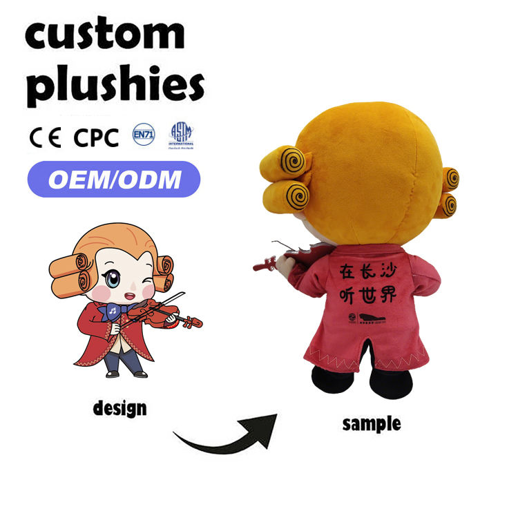 Muñeca de peluche super suave hecha a medida 3ocm personaje elegante de violinista juguetes de pie rellenos de algodón PP ecológico para regalo de concierto