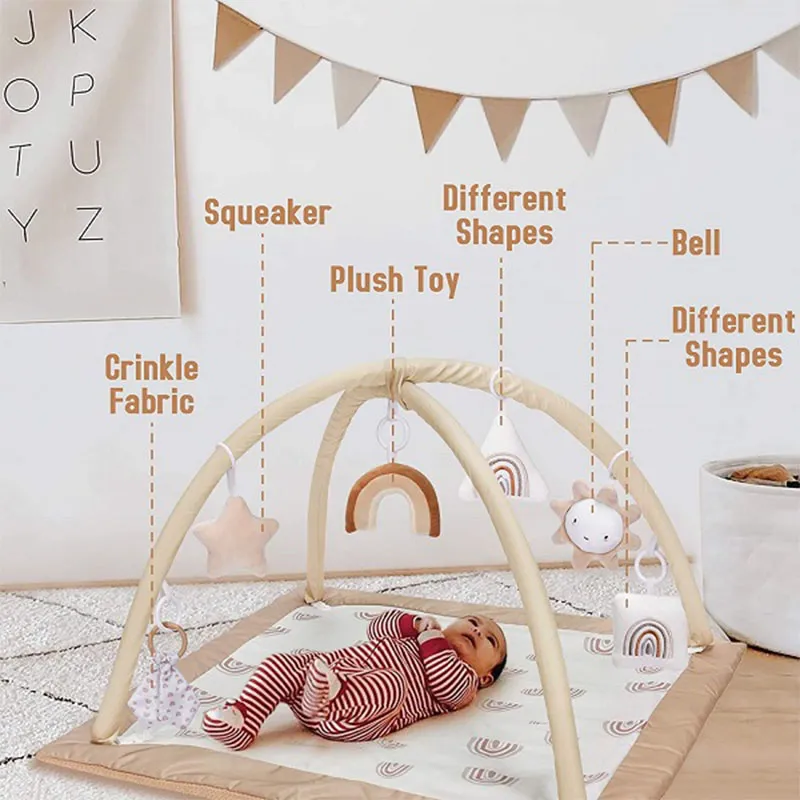 Alfombra de Juego de Actividad para Bebés Lavable con 6 Conjunto de Juguetes de Peluche Mini