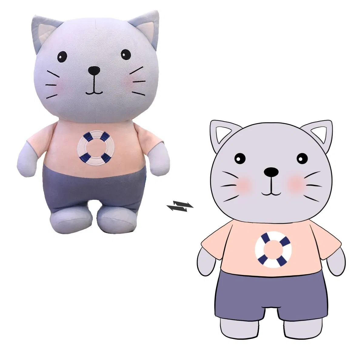 Dibujo personalizado a medida de gato de peluche de pie, diseño de prenda y bordado personalizado, regalo decorativo de peluche para amigos, juguete de animal de peluche