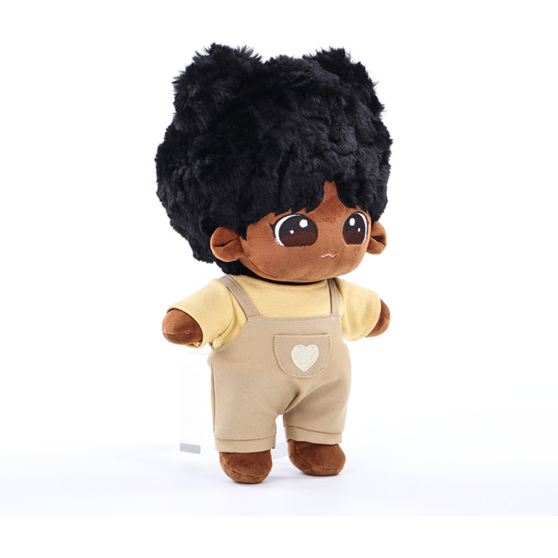 Muñeca de peluche negra hecha a mano, juguetes de peluche, diseño de su propia marca, juguetes suaves personalizados, juguetes de peluche rellenos para niños