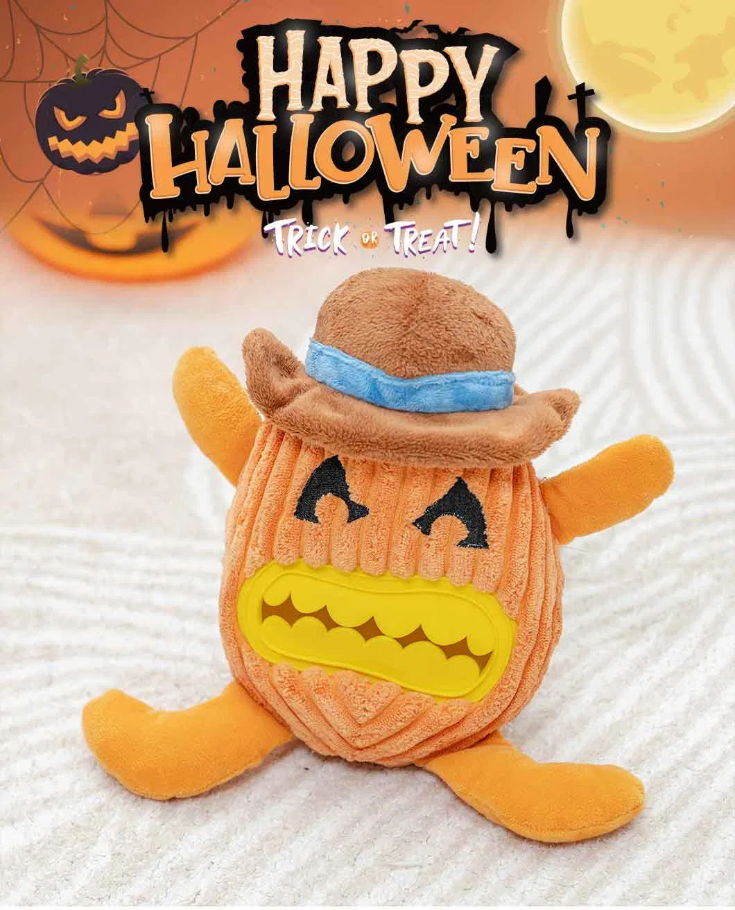 Juguete interactivo para perros de Halloween con diseño nuevo, elegante y divertido de calabaza de felpa con fuga de comida y TPR