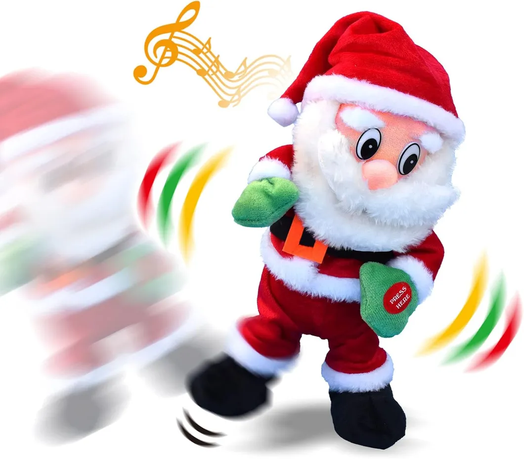 Muñecos de peluche de Santa Claus para Navidad, figuras de juguetes, muñecos eléctricos que cantan y bailan