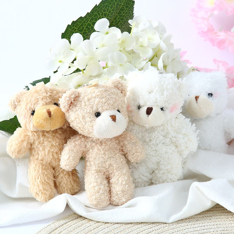 Llave personalizada de precio mayorista, colgante de bolso, diseño personalizado, juguetes súper suaves 12cm, pequeño mini oso de peluche blanco, lindo y encantador, fábrica de peluches de dibujos animados