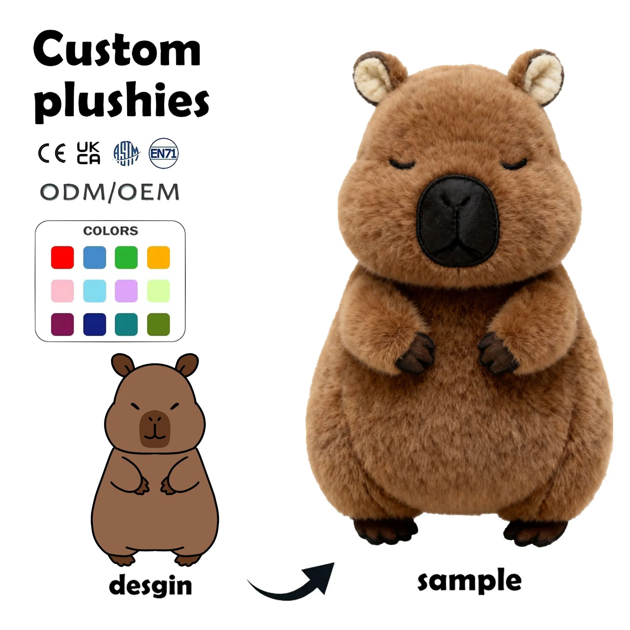 Proveedor ODM de juguetes de peluche personalizados de alta calidad con un bajo pedido mínimo. Diseña tus propias formas, colores y materiales únicos para animales de peluche