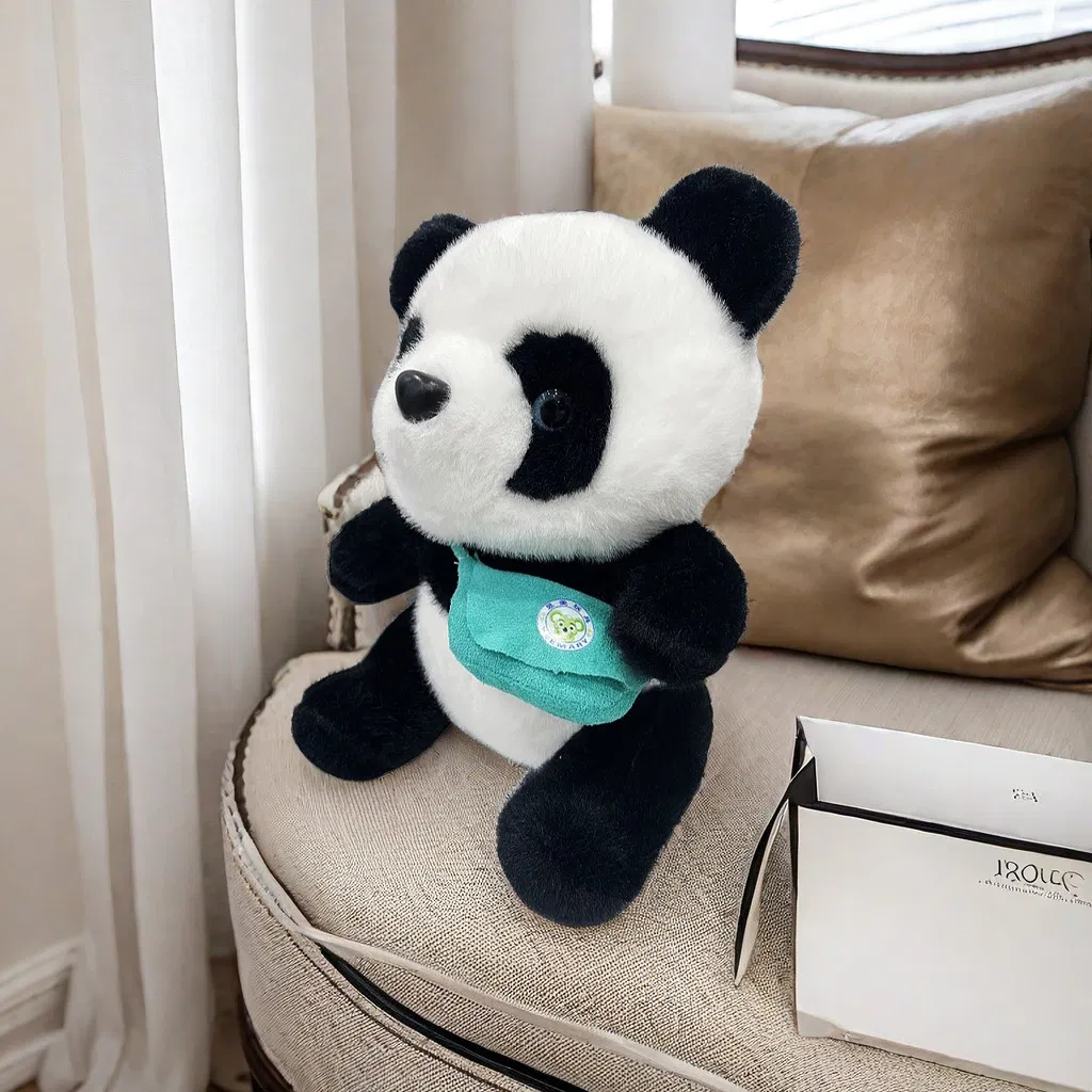 Diseño personalizado al por mayor de peluche de algodón orgánico panda animal, juguetes de peluche rellenos