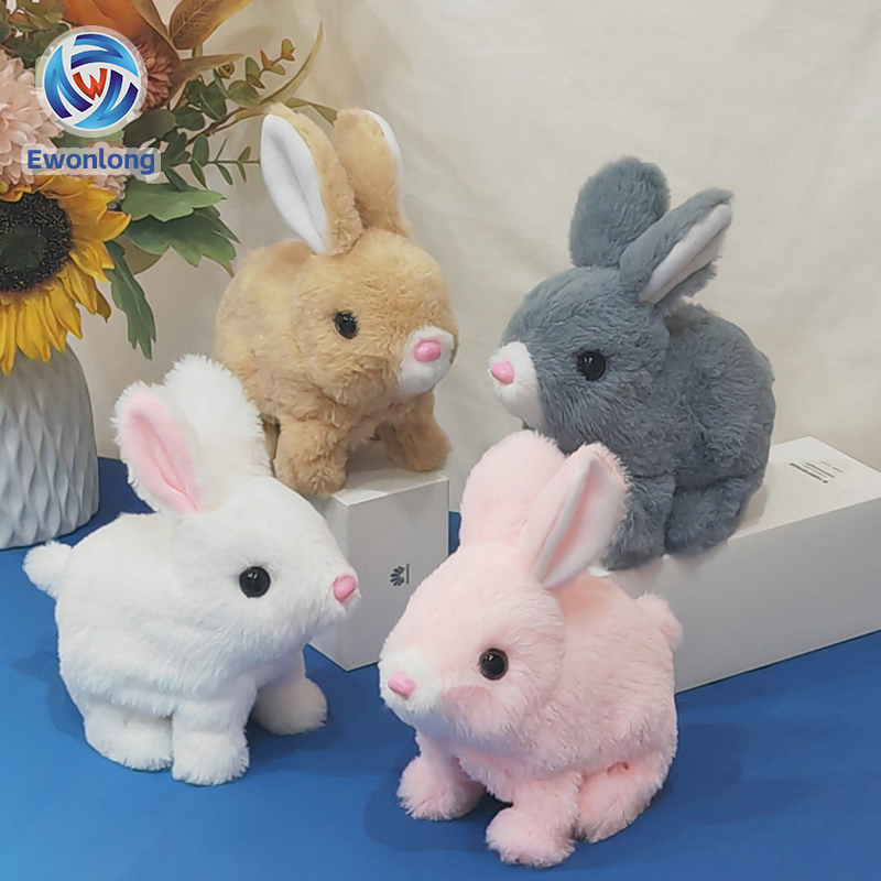 Conejo de peluche eléctrico interactivo educativo con orejas manchadas saltarinas y nariz en movimiento