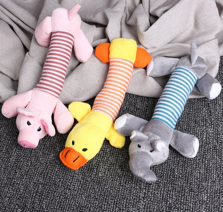 Juguetes de peluche interactivos de forma de animal con sonido para perros, masticables y chirriantes