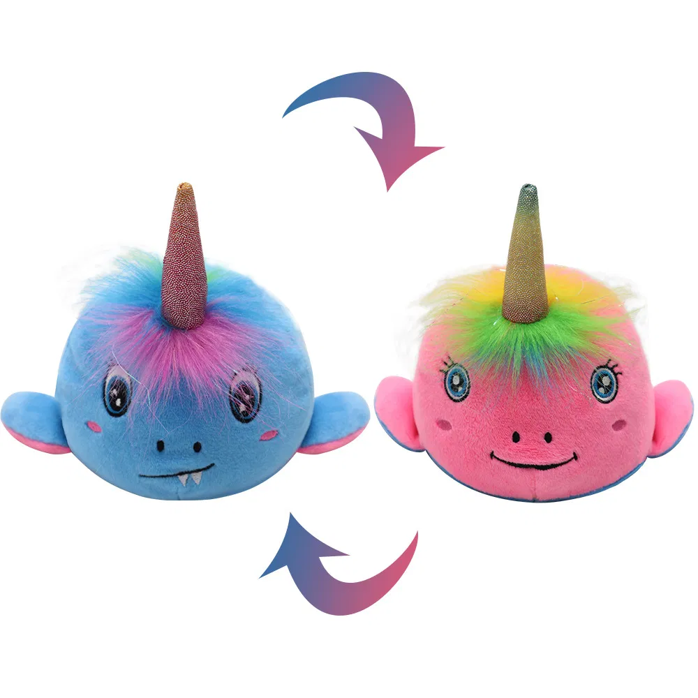 Juguete de animal de peluche reversible barato y creativo en forma de ballena arcoíris para bebés