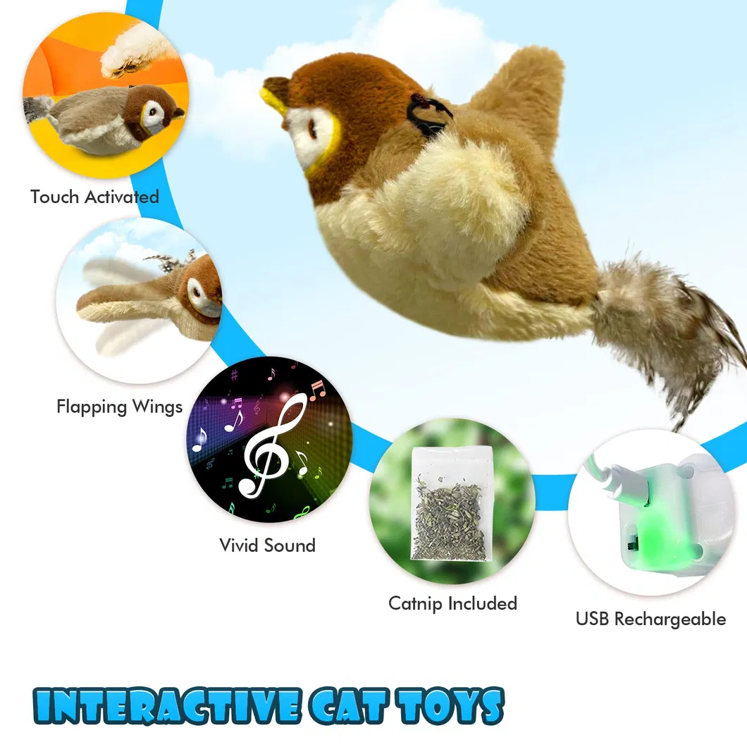 Juguete de pájaro de felpa que aletea para gatos, juguete interactivo para gatos