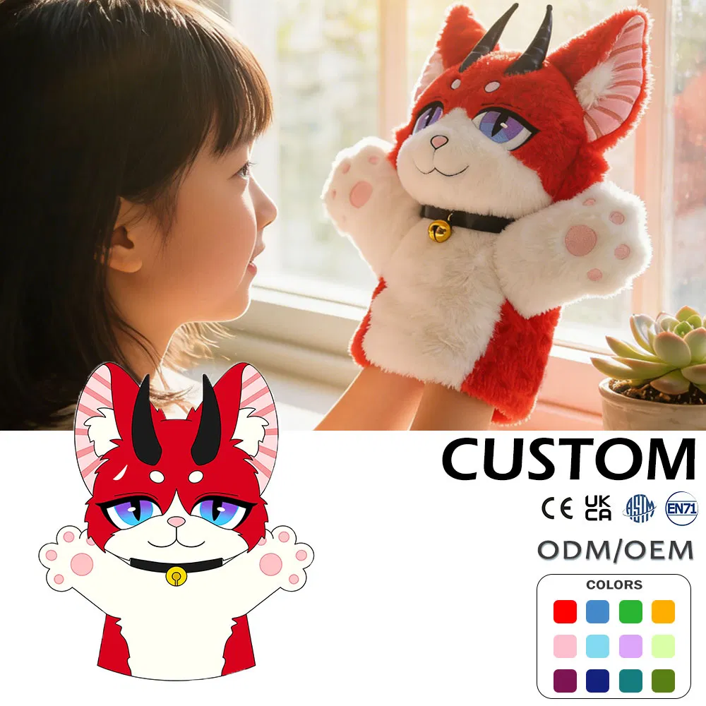 Guantes de cabeza de mascota de dibujos animados personalizados, personajes de marionetas de mano, disfraz de peluche, patas de cosplay de pelaje, juguete educativo