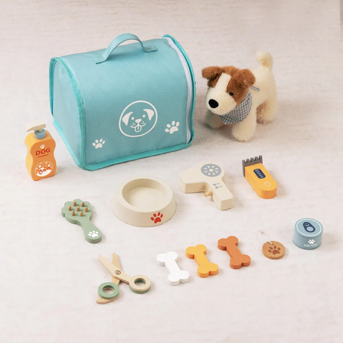 Conjunto de Cuidado de Mascotas de Madera y Peluche Montessori Juguetes Educativos Tempranos para Niños
