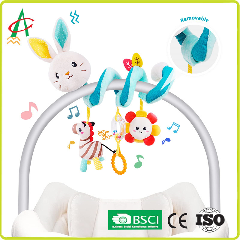 Pendiente Musical para Cochecito Conejo Sonajero Juguete Espiral de Peluche para Regalo de Bebé